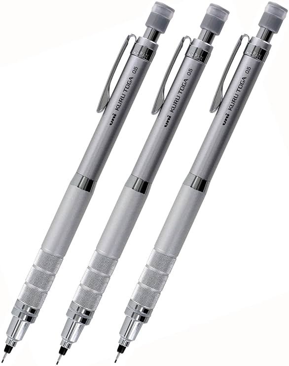 Uni Kuru Toga Roulette Auto Mechanical Pencil, 0.5mm, Gun Metallic Silver, Pack of 3 - Product Image