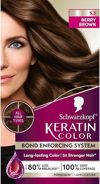 Schwarzkopf Keratin Permanent Hair Dye Cream, 5.3 Berry Brown, Professional Quality Color for Up to 100% Gray Coverage, Bond Enforcing System - Product Image