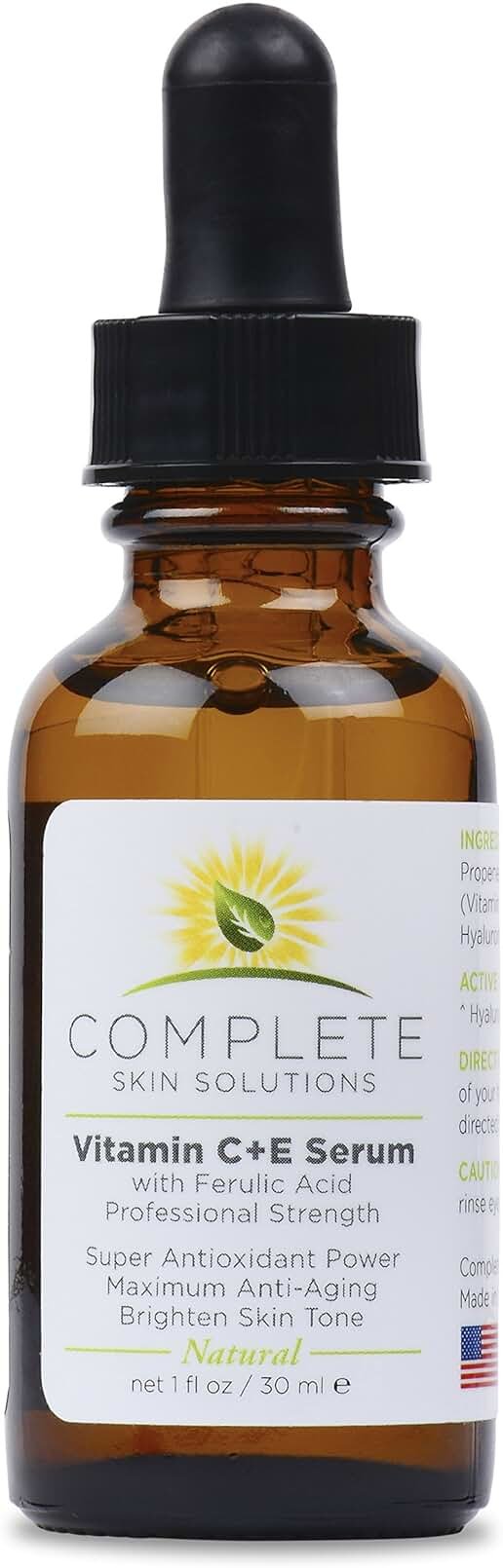 Complete Skin Solutions Natural Vitamin C E Serum with Ferulic Acid 1 oz | Hyaluronic Acid - Product Image