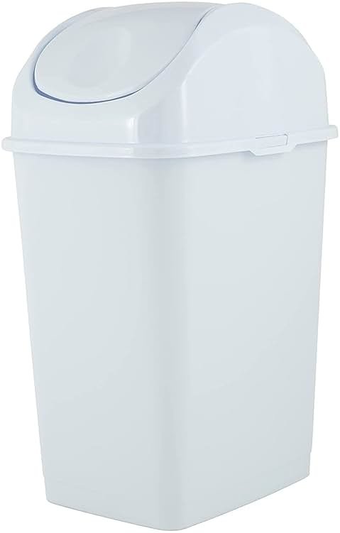 Superio Mini Desktop Trash Can with Swing Top Lid Portable Plastic Garbage Can for Countertop, Desktop, Make up Vanity, Bathroom, Car, Under Sink, Dorm, Compact Waste Bin 5 L, 1.25 Gal. (White) - Product Image