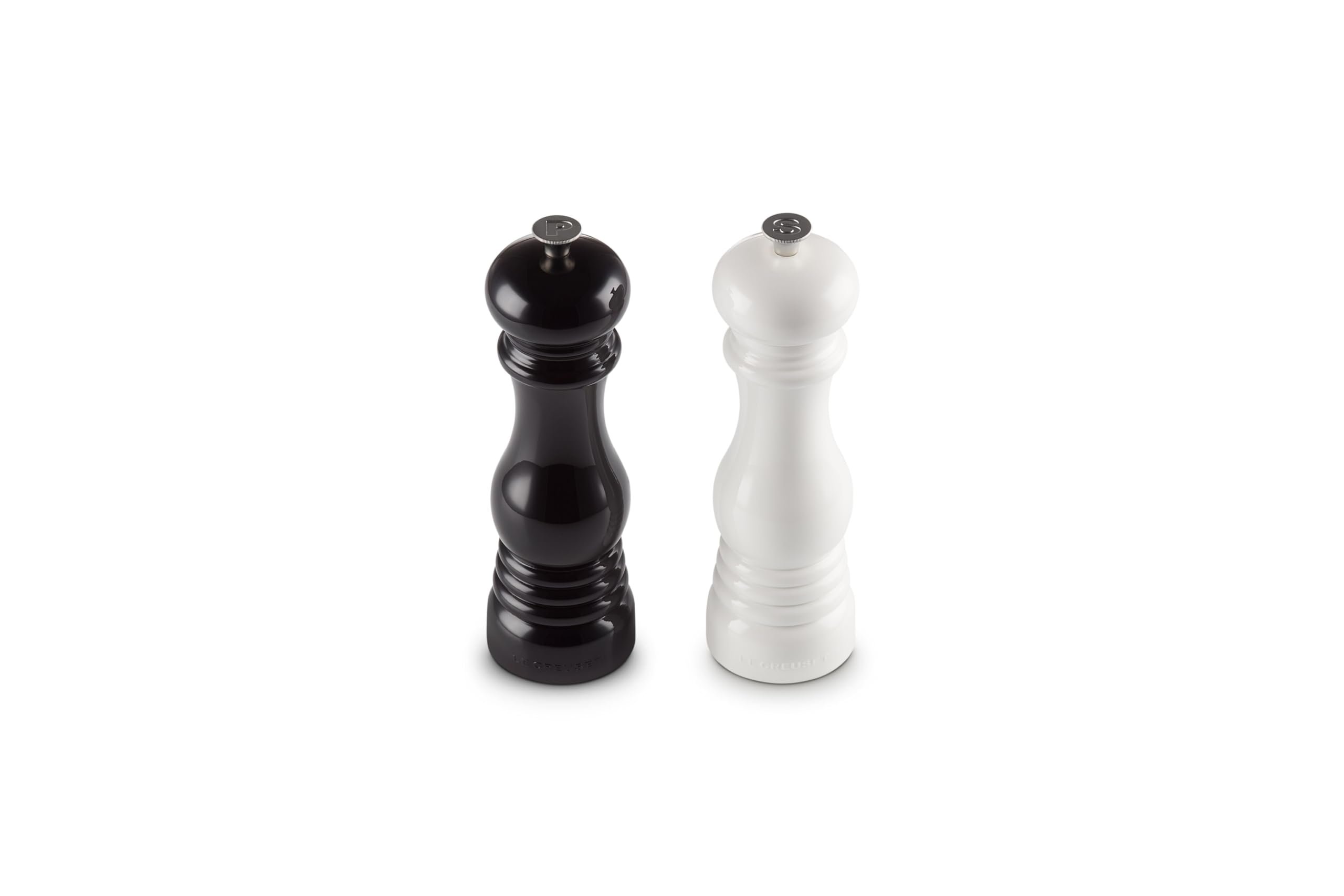 Le Creuset Salt and Pepper Mill Set, 8" x 2 1/2" each, Black & White - Product Image