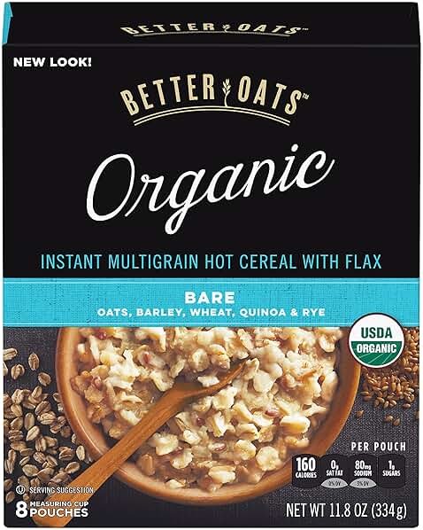 Better Oats Organic Bare Instant Multigrain Hot Cereal with Flax 8 ct Box - Product Image