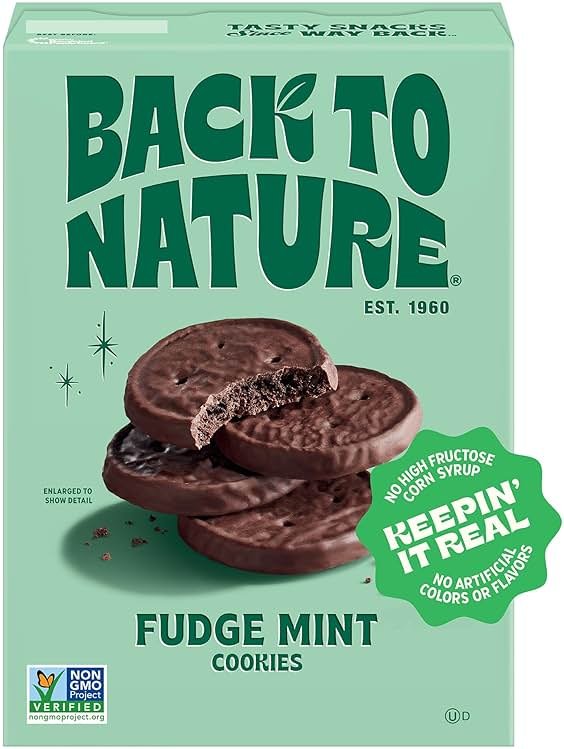 Back to Nature Fudge Mint Cookies, Plant-Based, Non-GMO, Made with Wheat Flour, Snack Happy, 5.5 oz Box - Product Image