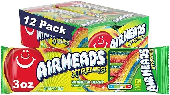 Airheads Xtremes Belts Candy, Chewy Candy Package, Rainbow Berry Fruit Flavor Artificially Flavored, 3 Ounces (12-Pack) - Product Image