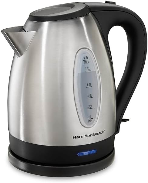 Hamilton Beach Electric Tea Kettle, Water Boiler & Heater, 1.7 Liter, Cordless Serving, 1500 Watts for Fast Boiling, Auto-Shutoff and Boil-Dry Protection, Stainless Steel (40880) - Product Image