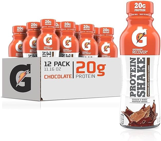 Gatorade Recover Protein Shake, Chocolate, 20g Protein, 11.6 fl oz Plastic Bottle, Pack of 12 - Product Image