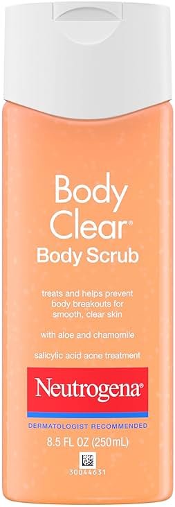 Neutrogena Body Clear Acne Body Wash and Exfoliating Body Scrub, 2% Salicylic Acid Cleanser, Chest, Shoulder & Back Acne Treatment, Non-Comedogenic, Oil-Free Shower Gel, 8.5 fl oz - Product Image