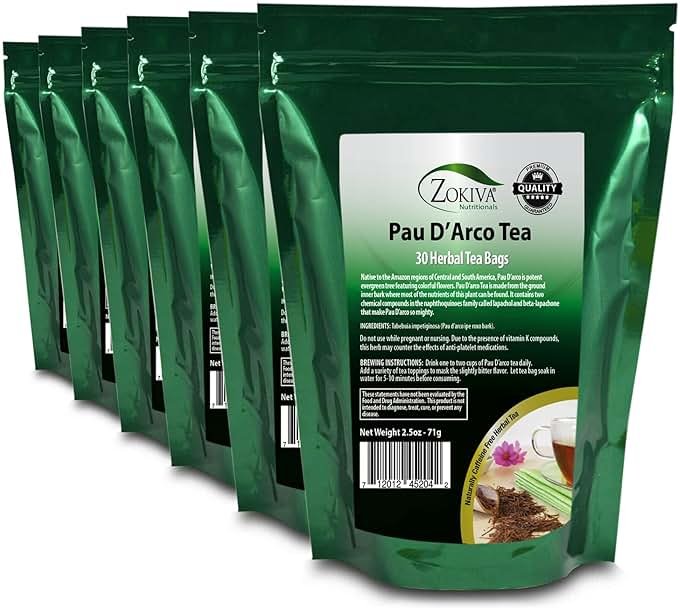 Pau D'Arco Tea 6-Pack 100% Pure (180 Premium Bags) All-Natural Herbal Tea - Product Image