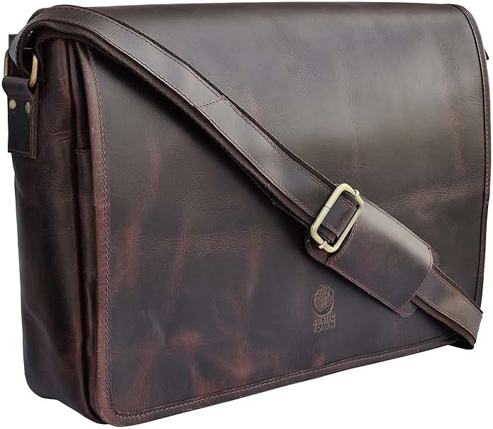 Leather Messenger Bag for Men 16" Full Grain Leather Laptop Bag Vintage Crossbody Office Satchel Travel Shoulder Bag - Product Image