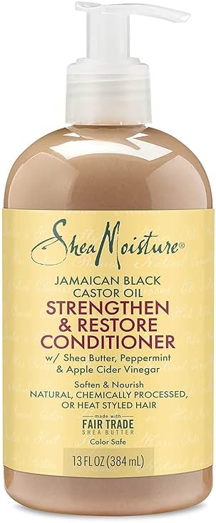 SheaMoisture Strengthen and Restore Rinse Out Hair Conditioner to Intensely Smooth and Nourish Hair 100% Pure Jamaican Black Castor Oil with Shea Butter, Peppermint and Apple Cider Vinegar 13 oz - Product Image
