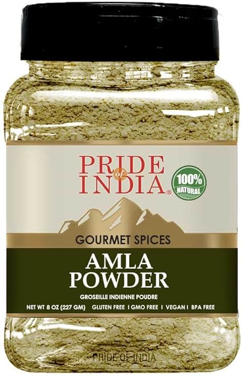 Pride of India – Amla Powder – Gourmet Spice – Tangy & Savory – Pure Indian Gooseberry Ground – Antioxidant Rich – GMO/Gluten Free – Easy to Use – 7 oz. Medium Dual Sifter Jar - Product Image