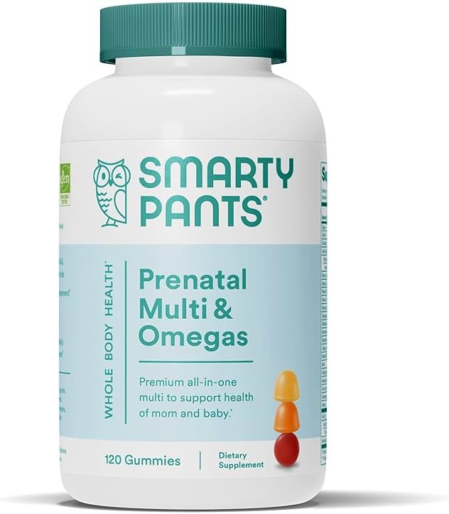 SmartyPants Prenatal Vitamins for Women, Multivitamin Gummies: Omega 3 Fish Oil (EPA/DHA), Biotin, Methylfolate, Vitamin D3, C, Vitamin B12, B6, A, K & Zinc, Inositol, 120 Count (30 Day Supply) - Product Image