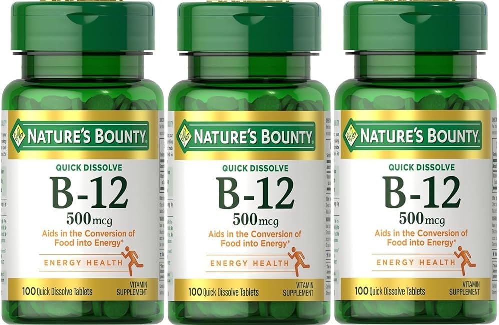 Nature's Bounty B-12 Quick Dissolve Tablets 500 Mcg, 300 Tablets (3 X 100 Count Bottles) - Product Image