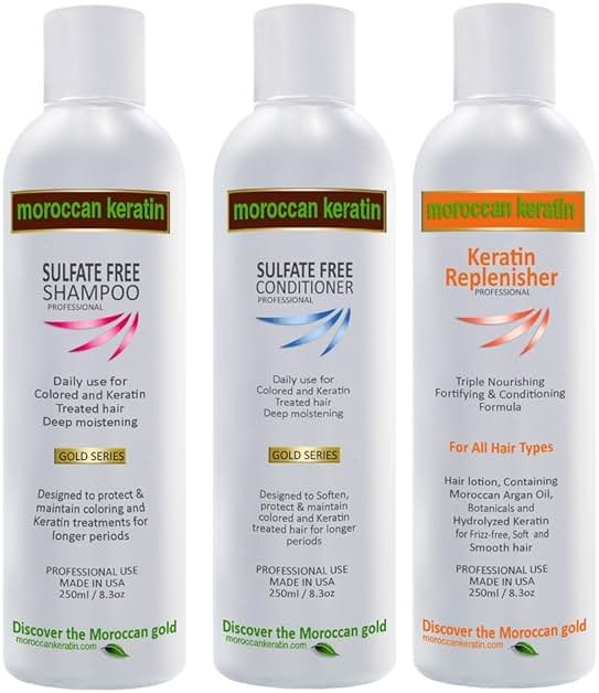 MOROCCAN KERATIN TRIPLE CARE KIT KERATIN REPLENISHER, SULFATE FREE SHAMPOO & CONDITIONER Important To maintain keratin treatments for longer period and great looking hair. - Product Image