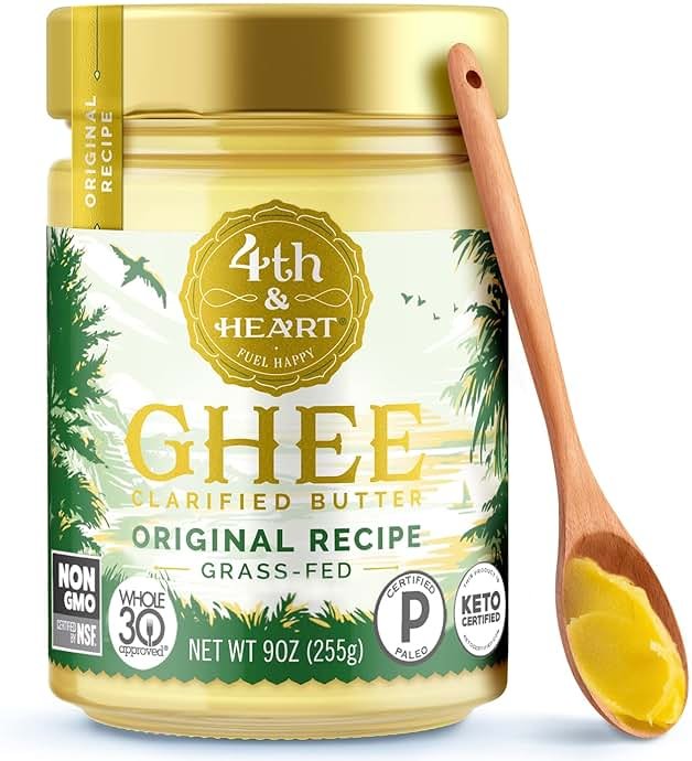 4th & Heart Original Grass-Fed Ghee, Clarified Butter, 100% Butter Fat, Pasture-Raised, Lactose & Casein Free, High Smoke Point Cooking Oil, Keto & Paleo Friendly, 9 oz - Product Image