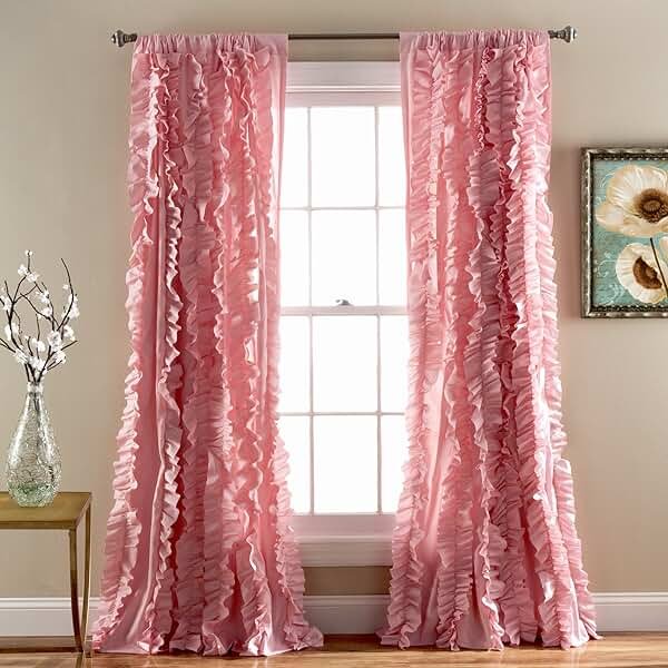 Lush Decor Belle Vintage Chic Window Curtain Panel for Living, Dining Room, Bedroom (Single Curtain), 54"W x 84"L, Pink - Product Image