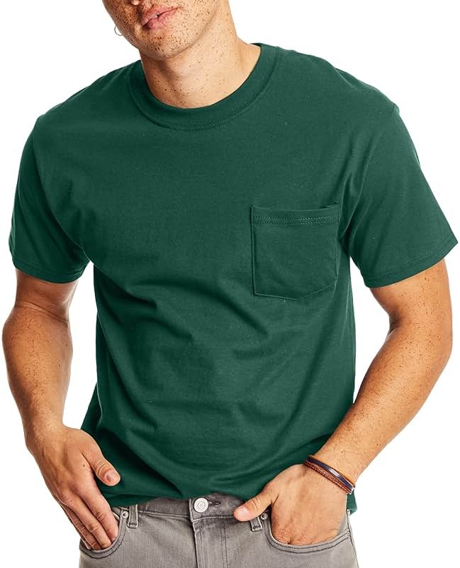 Hanes Men's Beefy-t Pocket, Heavyweight Cotton Pocket Tee for Men, Full-Cut T-Shirt, 1 Or 2 Pack - Product Image