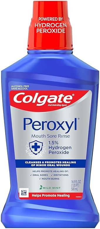 Colgate Peroxyl Alcohol Free Mouthwash with 1.5% Hydrogen Peroxide, Mouth Sore Rinse for Canker Sores, Oral Irritations, and Burns, Mild Mint, 16.9 fl oz Bottle - Product Image