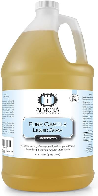 La Almona - Pure Castile Liquid Soap, UNSCENTED, 1 Gallon - Multipurpose: Hands, Face, Body, Laundry, Dishes & More - For Sensitive Skin, All-Natural Ingredients, Fragrance Free - Product Image