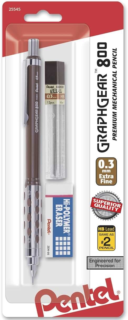 Pentel Graph Gear 800 Mechanical Drafting Pencil, 0.3mm, Brown Barrel with Lead (PG803LZBP) - Product Image