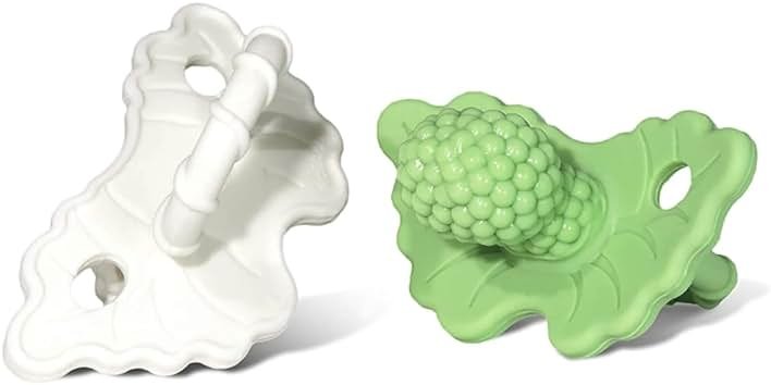 RaZbaby RaZberry Silicone Teether Pacifier – Teething Relief for Infants, Food-Grade, BPA-Free, Hands-Free, Natural Berrybumps Fruit Texture for Sensory Development, Freezable, 2-Pack - Green & White - Product Image