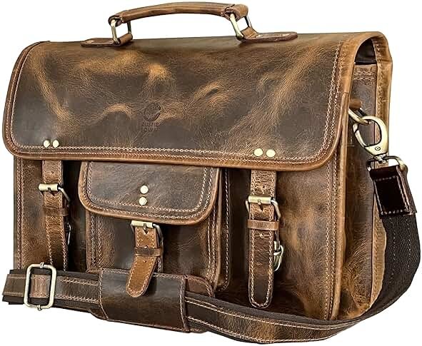 RUSTIC TOWN Leather Messenger Bag for Men - Full Grain Leather Briefcase Laptop Satchel Office Crossbody Travel Bag - Product Image