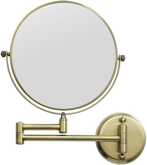 GURUN 8" Wall Mounted Makeup Mirror with 10X Magnification,Two-Sided Swivel Bathroom Mirror,Antique Satin Brass Finish M1306K(8in,10x), for Women Mom - Product Image
