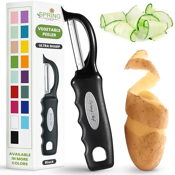 Spring Chef Premium Swivel Vegetable Peeler, Soft Grip Handle and Ultra Sharp Stainless Steel Blades - Perfect Kitchen Peeler For Veggie, Fruit, Potato, Carrot, Apple - Black - Product Image