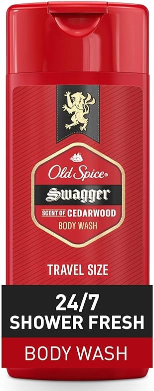 Old Spice Refreshing Body Wash for Men, 3X Defense, 24/7 Shower Fresh with Long Lasting Scent, Travel Size, Red Collection, Swagger with Cedarwood Scent, 3 oz - Product Image