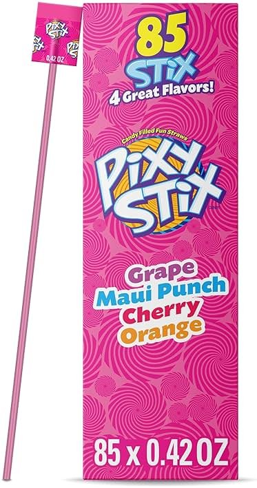 Wonka Pixy Stix, Sour Straws , Grape, Maui Punch, Cherry, and Orange, Sweet and Tart Candy Powder, 85 ct , 35.7 Ounce - Product Image