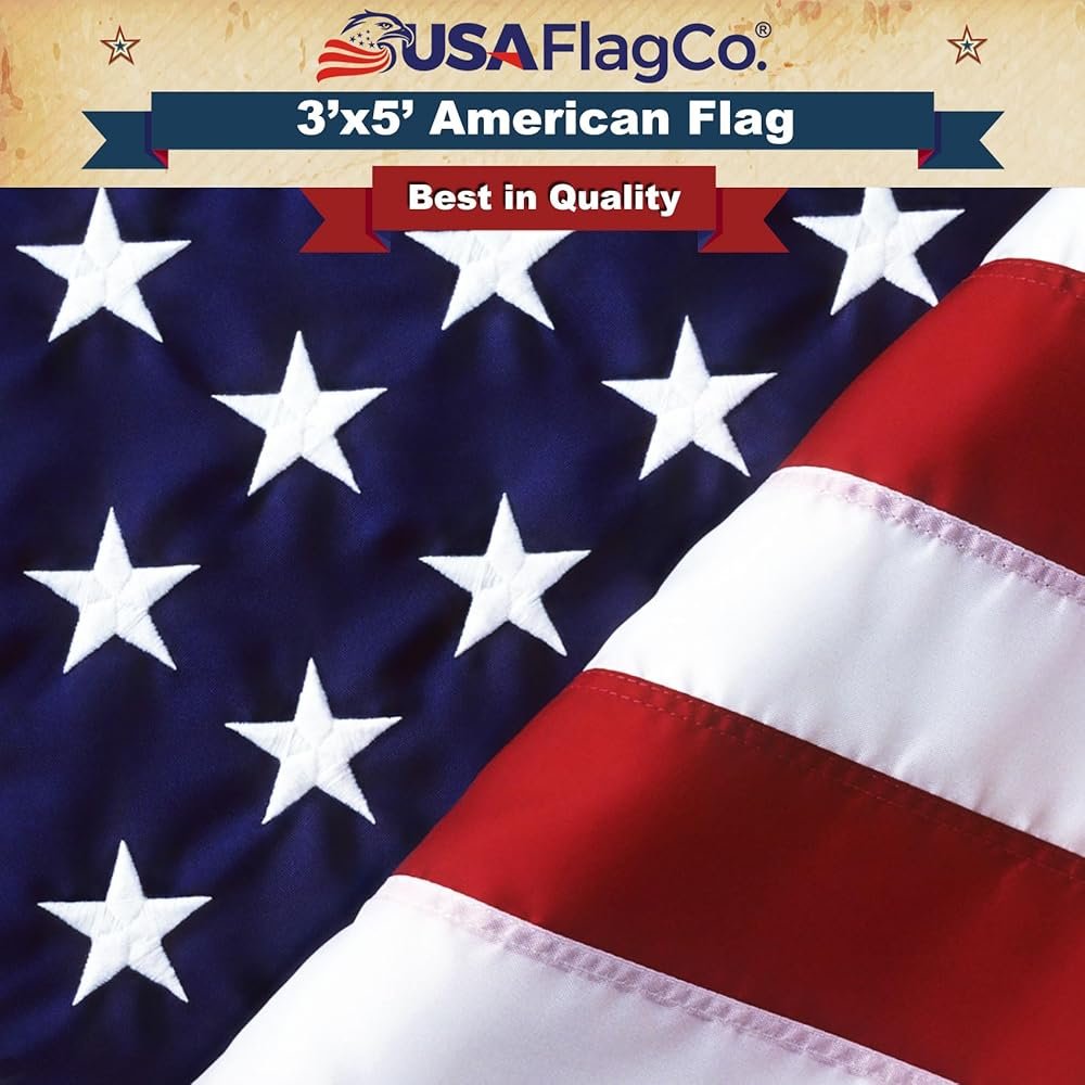 American Flags for Outside 3x5 - USA Flag Co. American Flag Made in USA: Embroidered Stars and Sewn Stripes - Product Image