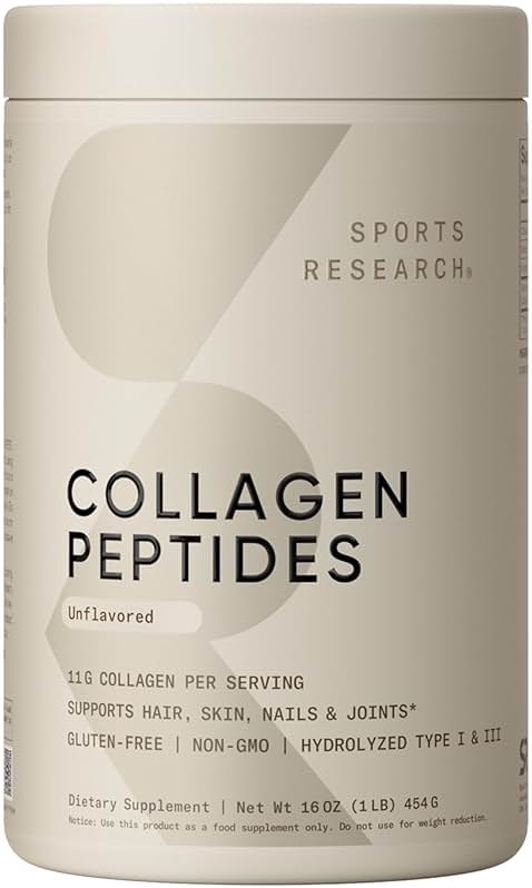 Sports Research® Collagen Peptides Protein Powder, 16oz (Unflavored) | * 11g Grass-Fed Collagen, 10g Protein & 18 Amino Acids per Scoop - Hair, Skin & Joint Support - Hydrolyzed for Easy Mixing - Product Image