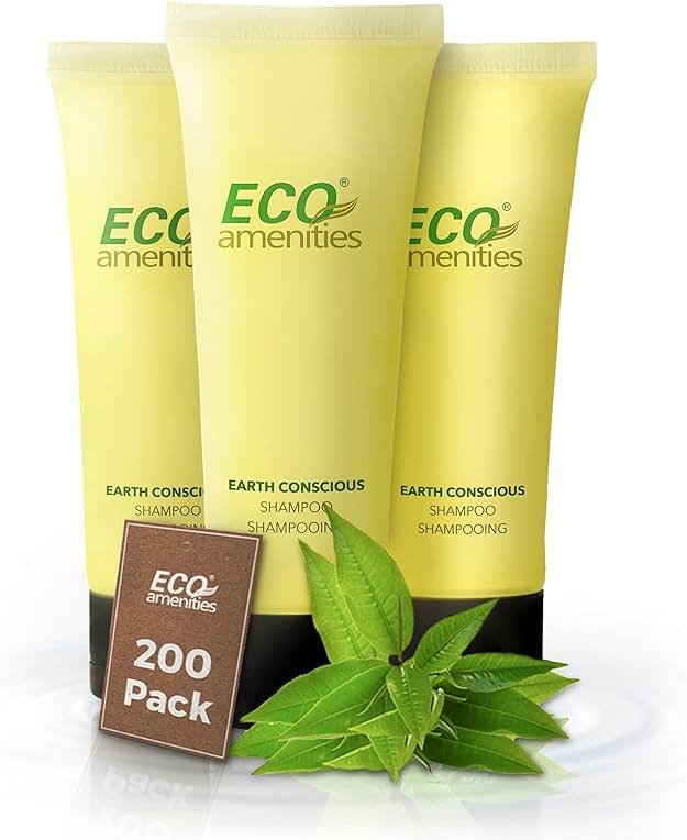 ECO amenities Travel Shampoo Tubes - Hotel Shampoo Supply - TSA-Approved Travel Essentials - 1 fl oz, Pack of 200, Clear Flip-Cap Tubes, Green Fragrance - Product Image