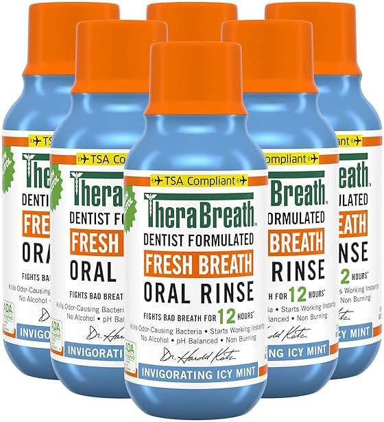 TheraBreath Fresh Breath Dentist Formulated Oral Rinse, Icy Mint, 3 Ounce (Pack of 6) - Product Image