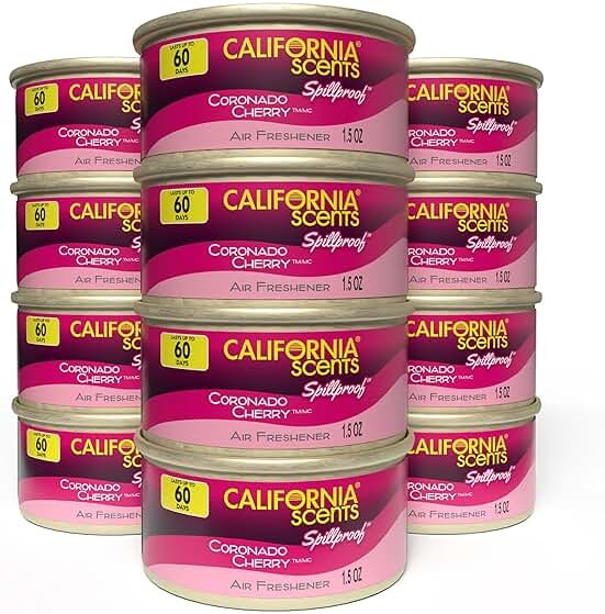 Can Air Freshener and Odor Neutralizer by California Scents, Set of 12 Spillproof Cans for Home and Car, Coronado Cherry, 1.5 Oz Each - Product Image