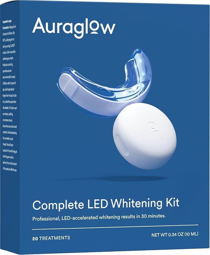 Auraglow Teeth Whitening Kit, LED Accelerator Light, 35% Carbamide Peroxide Teeth Whitening Gel, 20+ Whitening Treatments, Whitens up to 10 Shades in 7 Days - Product Image