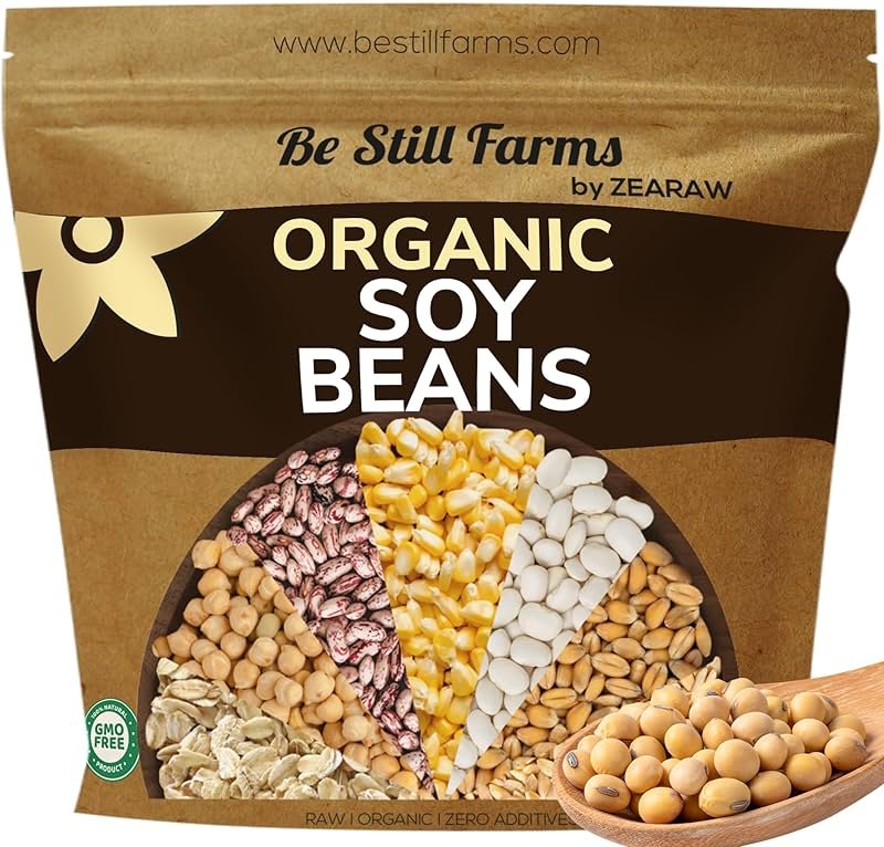 Be Still Farms Organic Soybeans Bulk (4.8 lb) - Soy Beans Dry - aka Soya Nuts Great for Edamame, Soy Milk, Tofu - High in Protein Fiber | USA Grown | USDA Certified | Vegan | Non-GMO | Gluten Free - Product Image