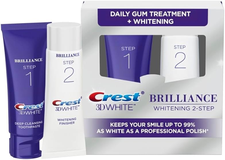 Crest 3D White Brilliance 2 Step Kit, Crest 3D White Toothpaste, Deep Clean Toothpaste (4oz) + Teeth Whitening Gel (2.3oz) - Product Image