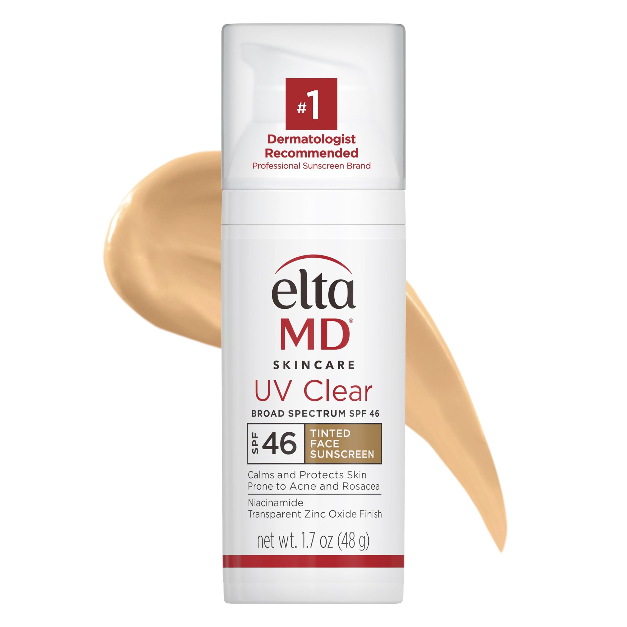 EltaMD UV Clear Tinted Sunscreen for Face, SPF 46 with Zinc Oxide, Oil-Free, Dermatologist Recommended, For Acne-Prone Sensitive Skin, 1.7 oz - Product Image