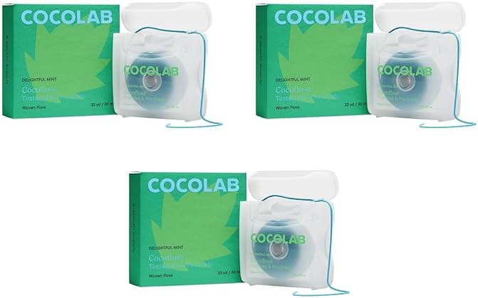 Cocofloss Expanding Woven Dental Floss by Cocolab, Waxed Tooth Floss for Daily Oral Care, Coconut Oil Infused, Vegan, for Adults and Kids, Mint Scent, 3 Pack - Product Image