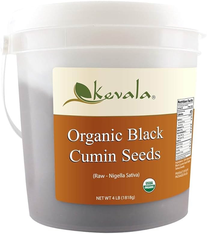 Kevala Organic Black Cumin Seeds - 4 lb Bucket, Nigella Sativa Seeds | Seeds for Cooking and Baking at Home, Ready to Eat Topping in Healthy Diets, Packed with Nutrients for Making Balanced Meals - Product Image