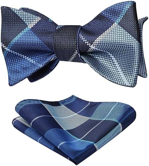 Bow Ties for Men Check Plaid Self Tie Bow Tie and Pocket Square Bowtie Formal Tuxedo Wedding Bowties Handkerchief Set - Product Image
