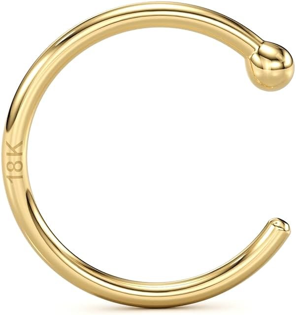 Body Candy Solid 18k Gold Nose Hoop Nose Ring, Real Gold Hypoallergenic Nose Piercing Jewelry - Handmade in USA by Master Jeweler, 20 Gauge 5/16" - Product Image