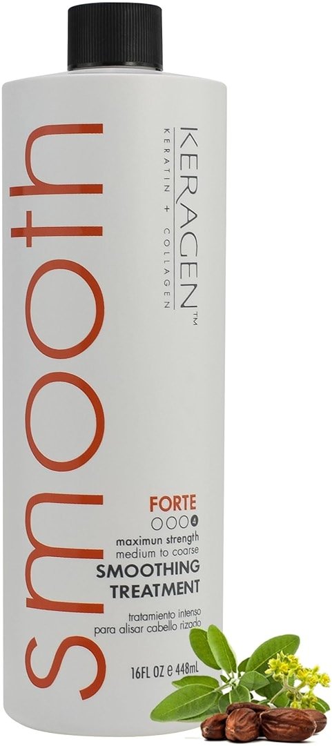 KERAGEN - Brazilian Smoothing Keratin Hair Treatment, Blowout Straightening System for Dry and Damaged Hair - Forte, Sulfate Free - Eliminates Curls and Frizz, Medium to Coarse Hair (16 Oz) - Product Image