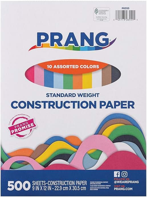 Prang (Formerly Art Street) Construction Paper, 10 Assorted Colors, Standard Weight, 9" x 12", 500 Sheets - Product Image