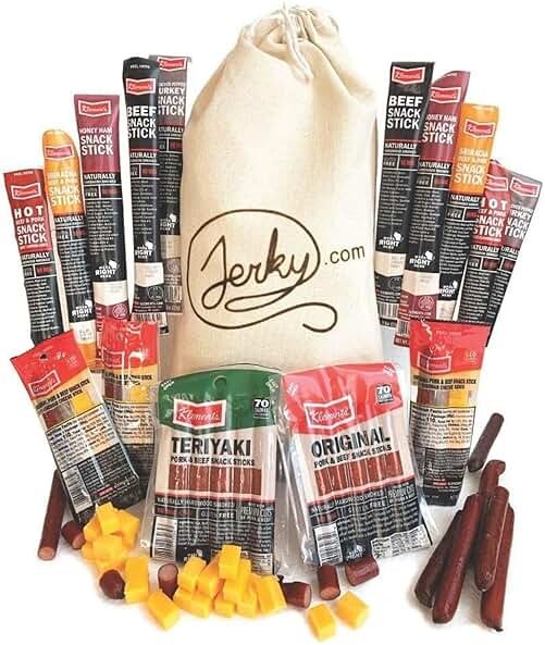 Jerky.com 26pc Meat Sticks Variety Pack - Fathers Day Gift for Dad - Beef Jerky Gifts for Men - Low Sugar & High Protein - Gluten Free & Keto Meat Sticks - Pork, Turkey, Ham Beef Jerky Sticks & Cheese Sticks - Dad Gifts - Product Image