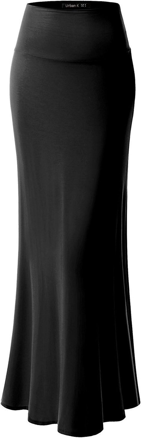 URBAN K Womens Basic Foldable High Waist Regular and Plus Size Maxi Skirts - Product Image