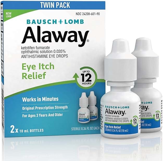 Alaway Antihistamine Eye Drops for Itchy Eyes, Fast-Acting, Up to 12-Hour Eye Itch Relief, Clinically Tested Prescription-Strength Formula, 0.34 Fl Oz (Pack of 2) - Product Image