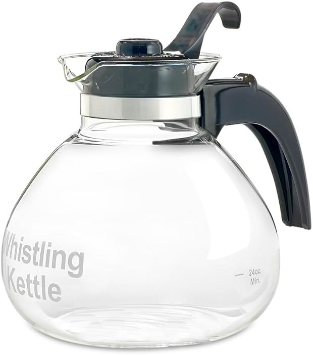 Borosilicate Glass Stove Top Whistling Tea Kettle - 12 Cup/48oz Capacity - BPA-Free - German Made Glass Kettle for Gas, Electric, and Glass Ranges - Product Image