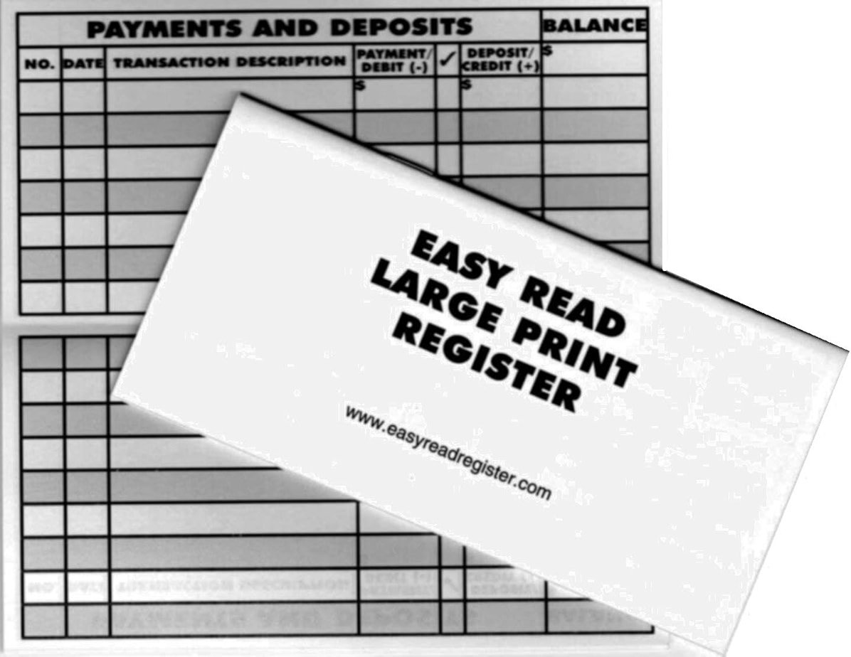 Easy Read Register 10 Large Print Low Vision Checkbook Transaction Registers White - Product Image